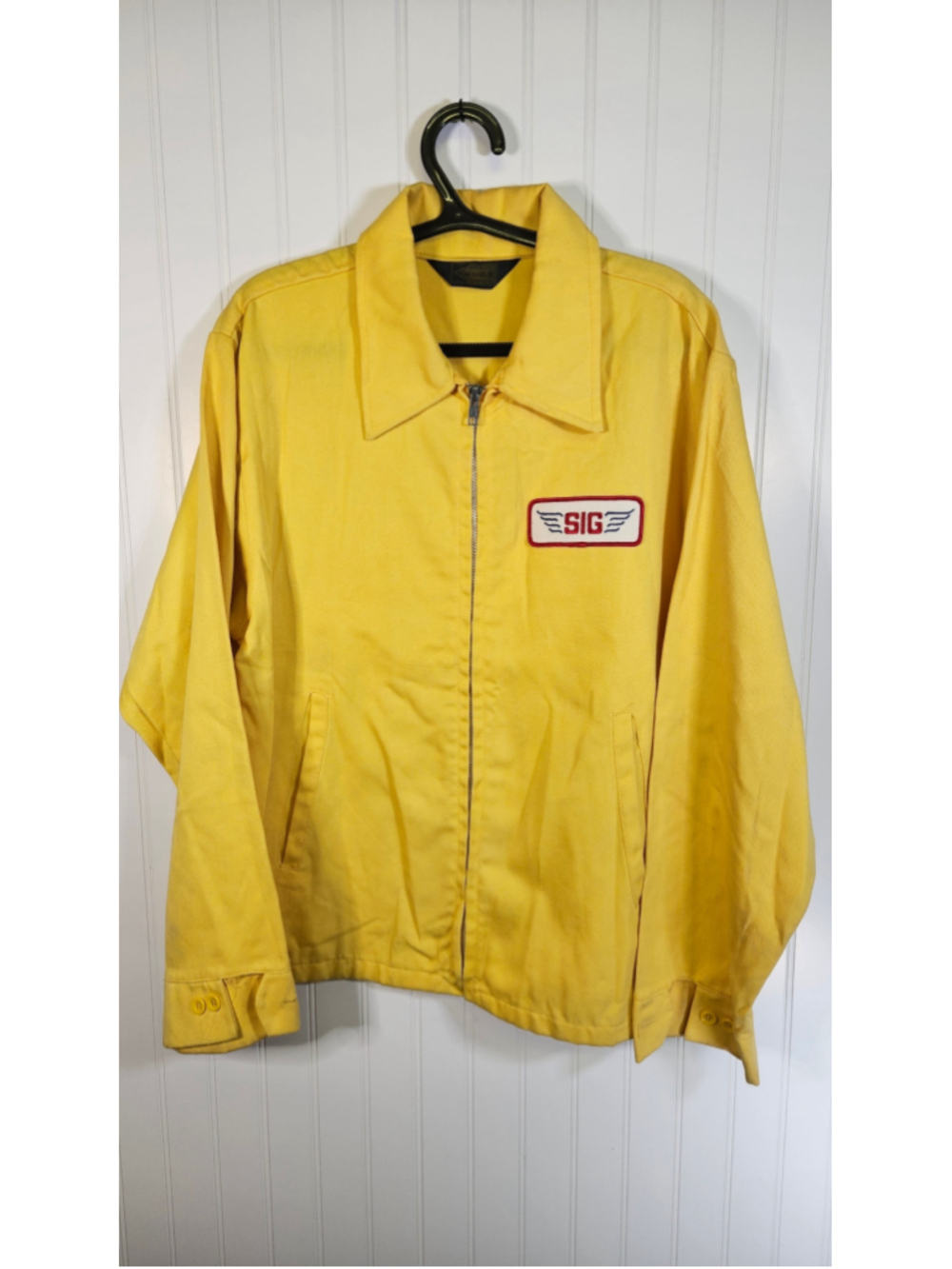 Vintage K Brand SIG Pride Zip Work Jacket USA Yellow Utility Chore Coat L